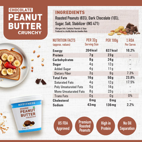 MyFitness Chocolate Peanut Butter Crunchy Spread | High Protein