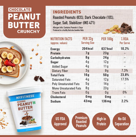 MyFitness Chocolate Peanut Butter Crunchy Spread | High Protein