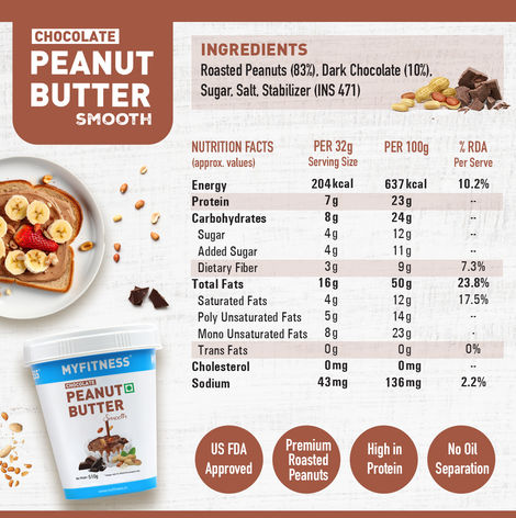 MyFitness Chocolate Peanut Butter Smooth Spread | High Protein