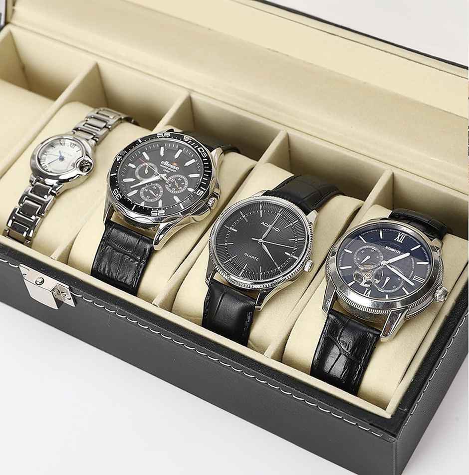 Zedak 6-Slot Watch Collection Box with Lock | PU Leather Watch Organizer for Men & Women