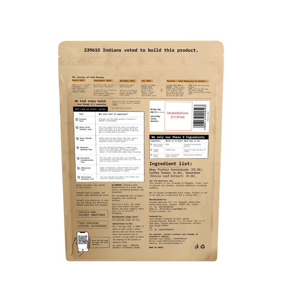 Only What's Needed 24g Whey Protein Concentrate | Coffee Edition