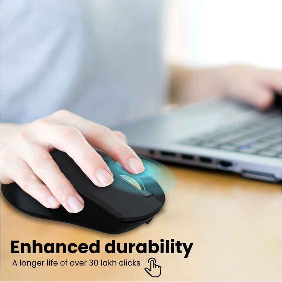 Portronics Toad One Bluetooth Mouse with 2.4 GHz & BT 5.3 Dual Wireless, 6 Buttons, Rechargeable, RGB Lights, Connect 3 Devices, Ergonomic Design for Laptop, Smartphone, Tablet - Black