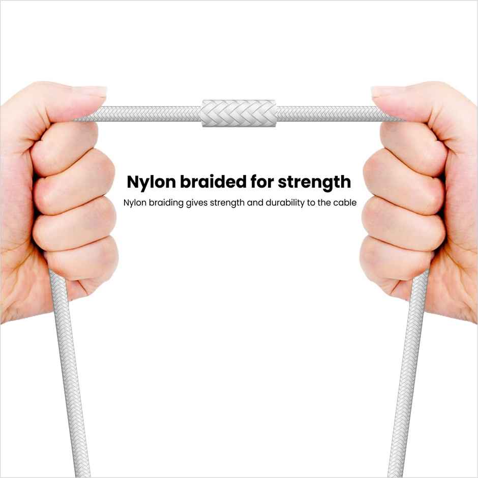 Portronics Konnect C1 20W PD Type C to Type C Unbreakable Data & Charging Cable, Nylon Braided with Metal Heads, 1M Length - White