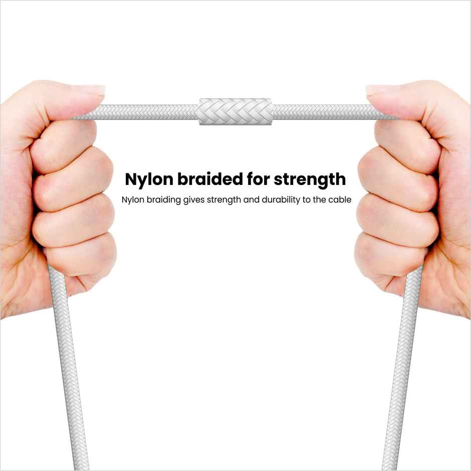 Portronics Konnect C1 20W PD Type C to Type C Unbreakable Data & Charging Cable, Nylon Braided with Metal Heads, 1M Length - White