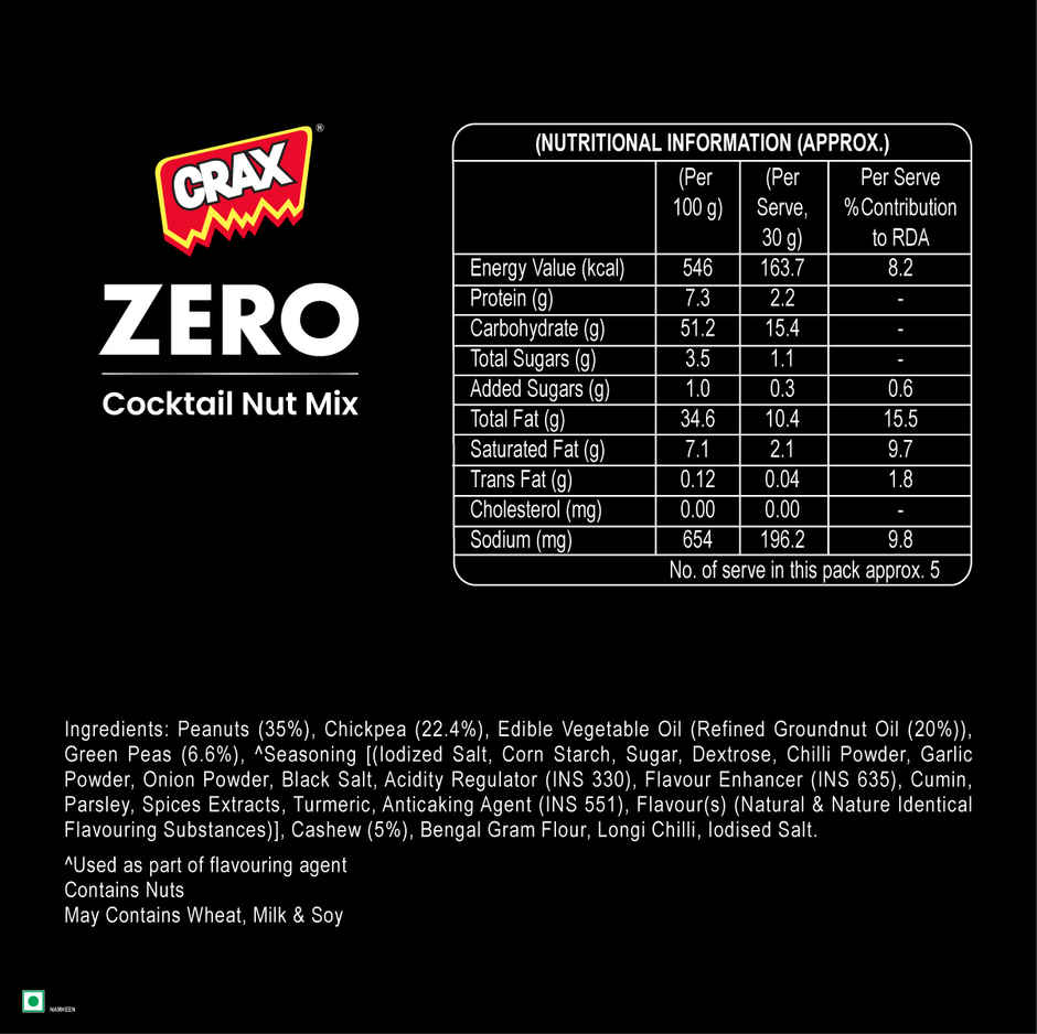 Crax Zero No Palm Oil Cocktail Nut Mix Namkeen Snacks