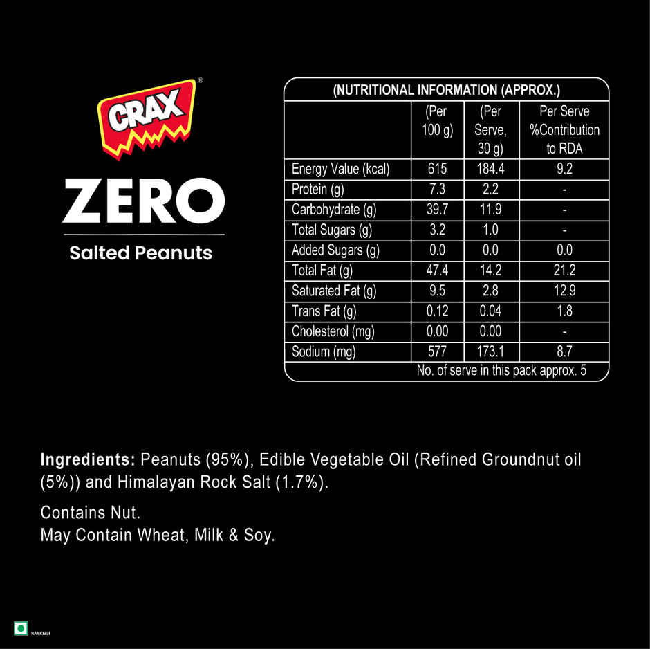 Crax Zero No Palm Oil Salted Peanuts Namkeen Snacks with Himalayan Rock Salt