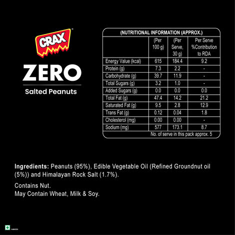 Crax Zero Classic Salted Peanuts Namkeen Snacks - No Palm Oil, Himalayan Rock Salt