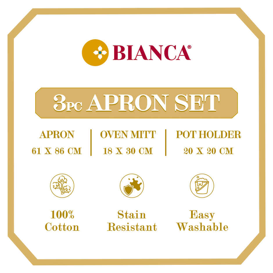 BIANCA Premium Printed Cotton Kitchen Set | Apron, Oven Mitt & Pot Holder | Florence Blue-Green