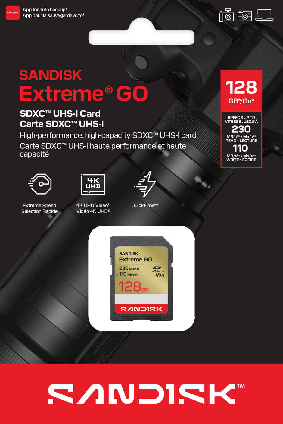 SanDisk Extreme Go SD Card | 128 GB | 230 MB/s Read | 110 MB/s Write | 4K | DSLR & Mirrorless Support