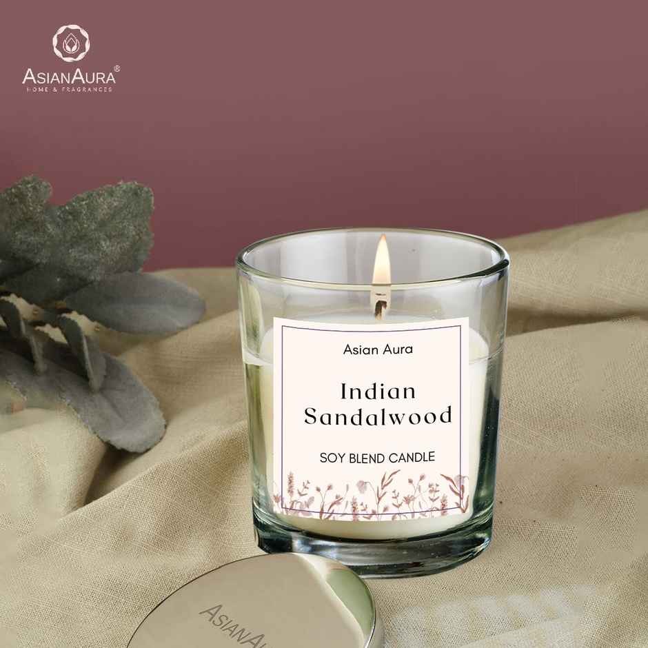 Asian Aura Premium Scented Glass Jar Candle | Indian Sandalwood