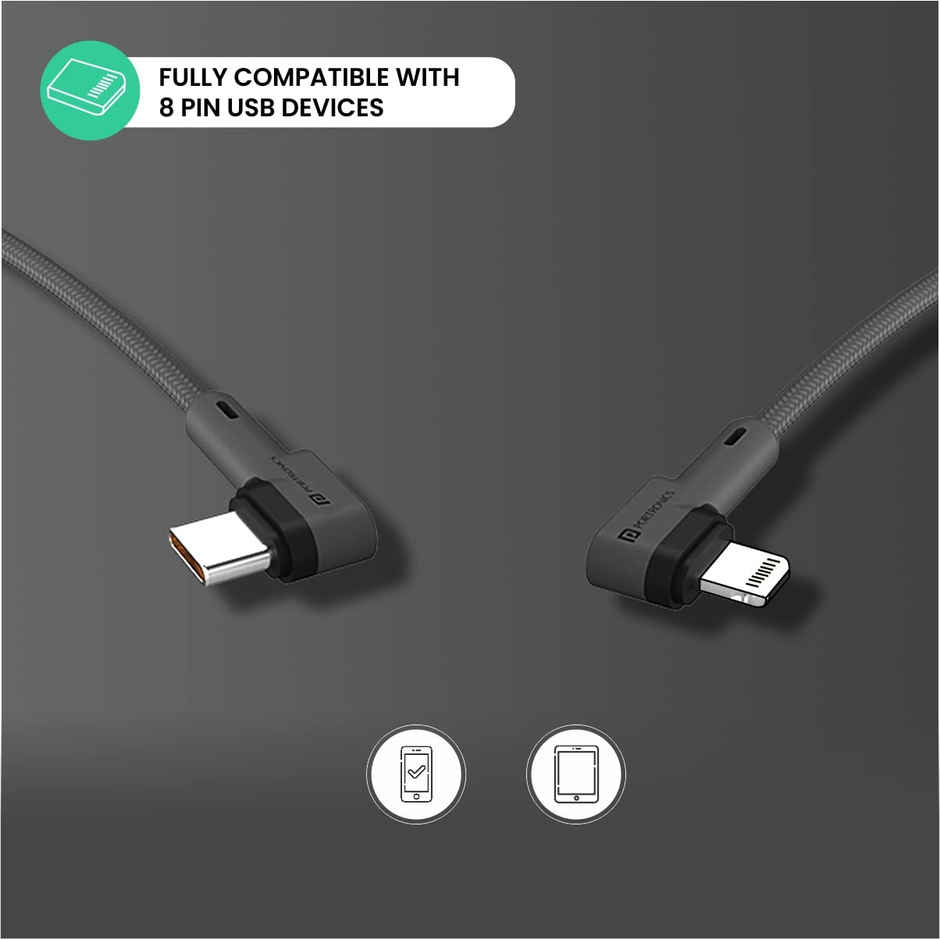 Portronics Konnect L Type-C to 8 Pin USB PD Cable Grey