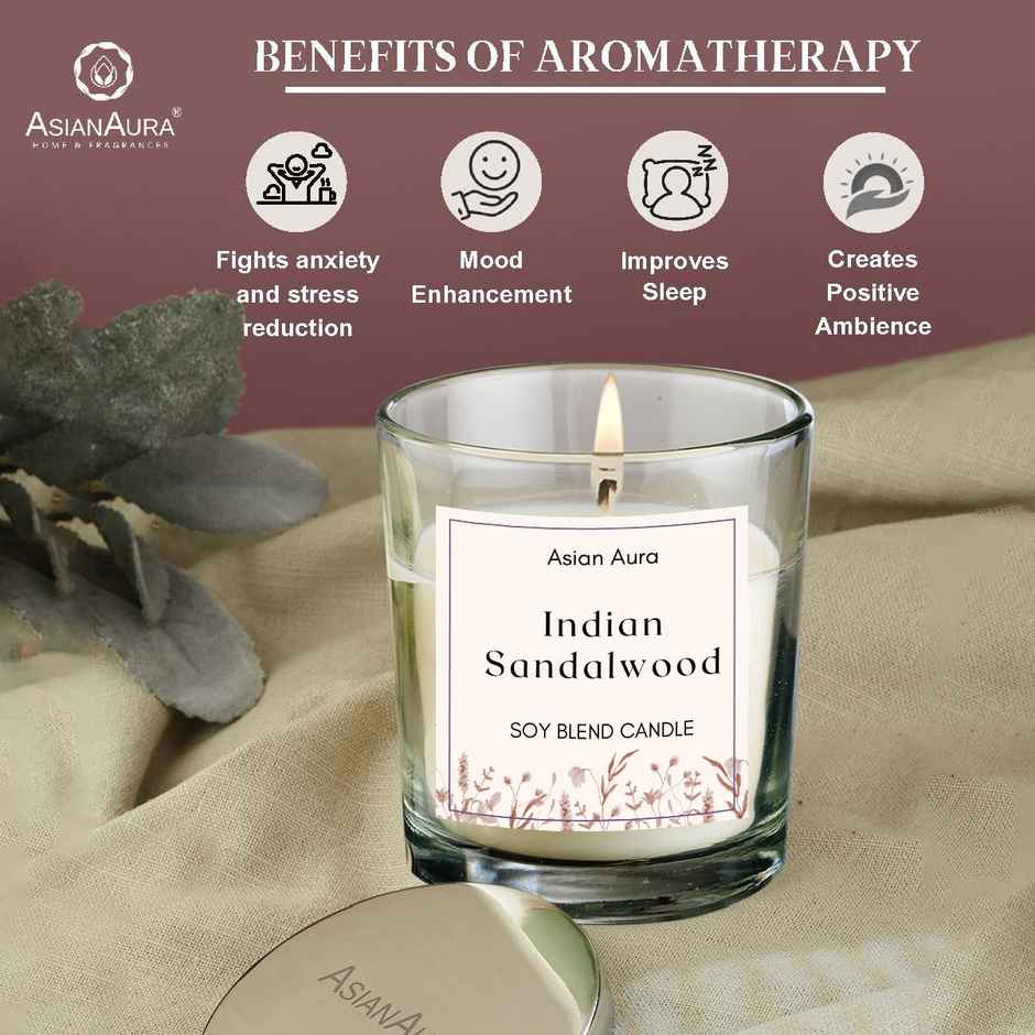 Asian Aura Premium Scented Glass Jar Candle | Indian Sandalwood