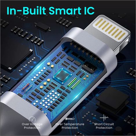 Portronics Konnect L1 20W Type C to 8 Pin Quick Charging Cable with Nylon Braided, Metal Heads, 1 M Length - Black