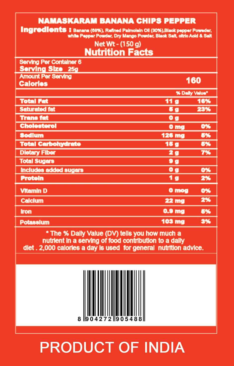 Namaskaram Banana Chips Original Style Black Pepper