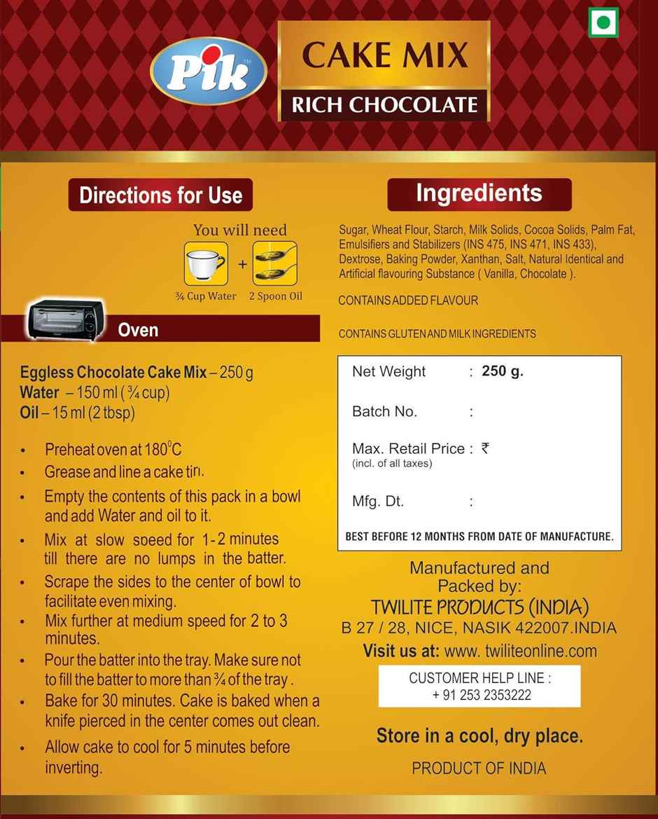 Pik Eggless Cake Mix - Rich Chocolate