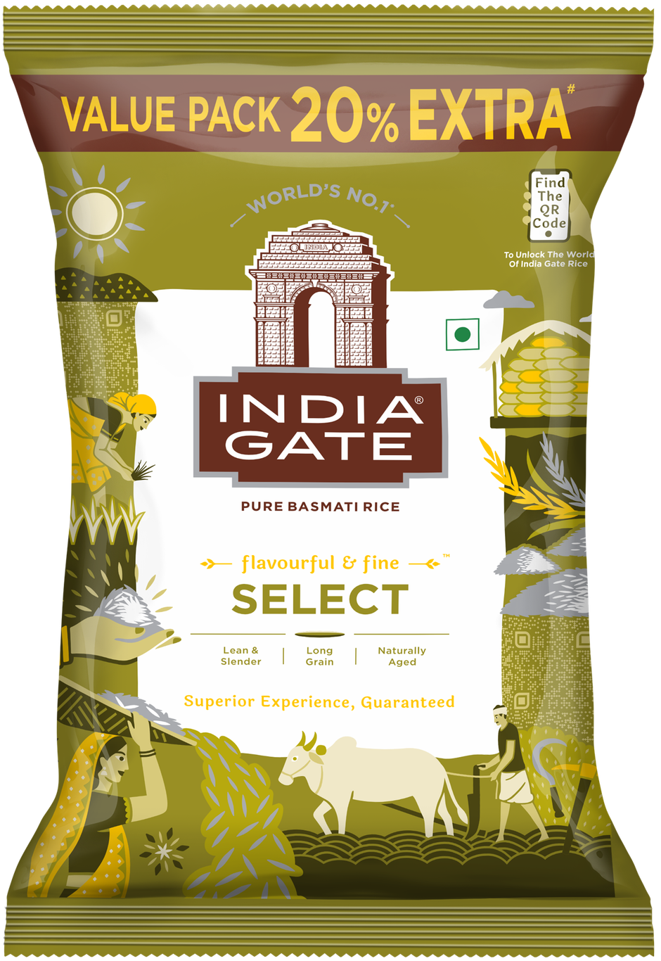 India Gate Flavourful and Fine Select Basmati Rice 1 Kg with Free 200g | Long and Slender Grains