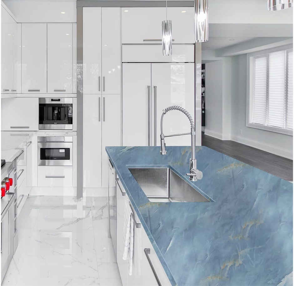 Perpetual Marble Stickers | DIY Peel & Stick Waterproof Wallpaper | 60 x 200Cm | Blue