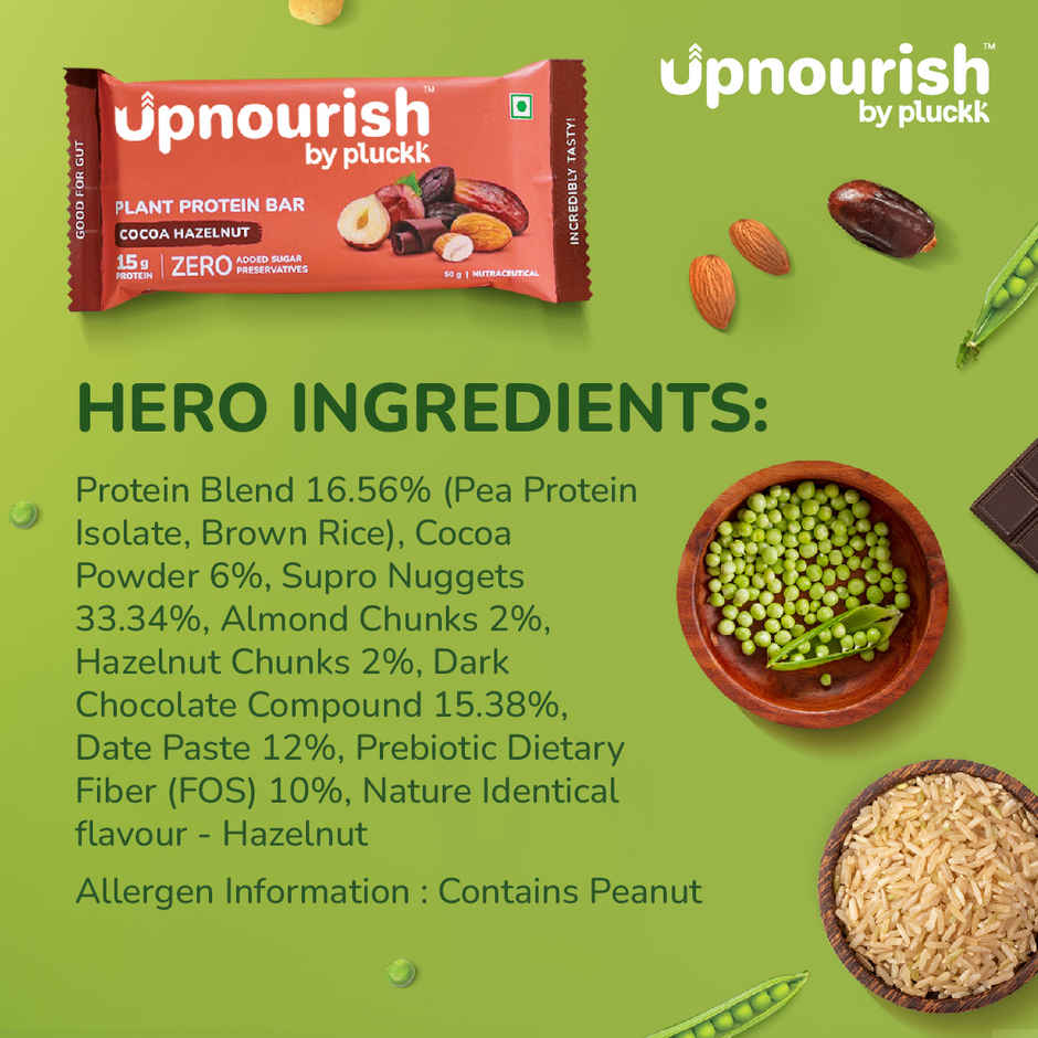 Pluckk Upnourish 15g Plant Protein | Cocoa Hazelnut | No Preservatives | No Added Sugar