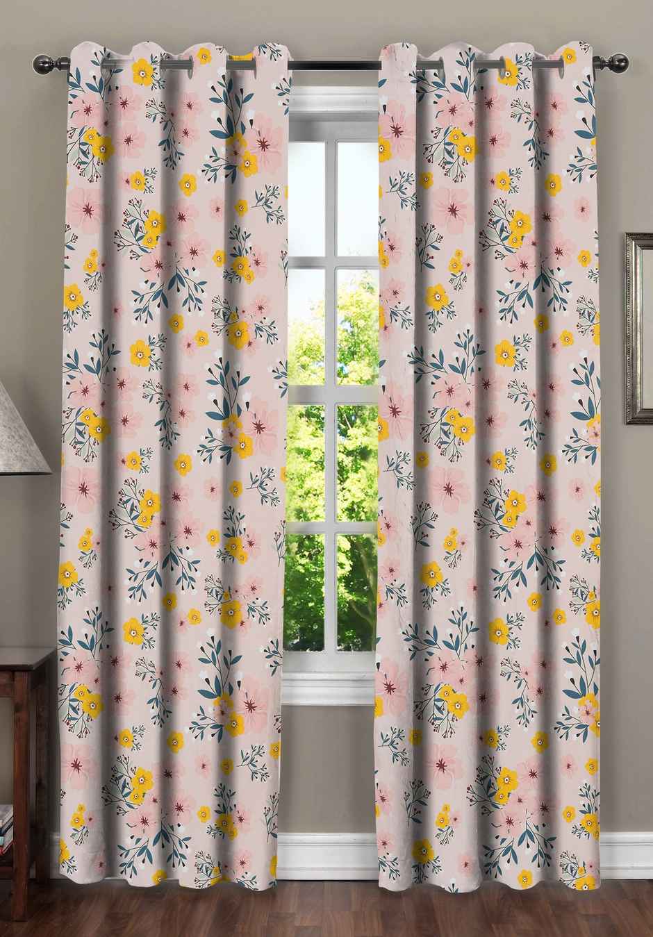 BAY6 Polyester Long Door Curtains - Set of 2 - (8x4 ft) - Peach