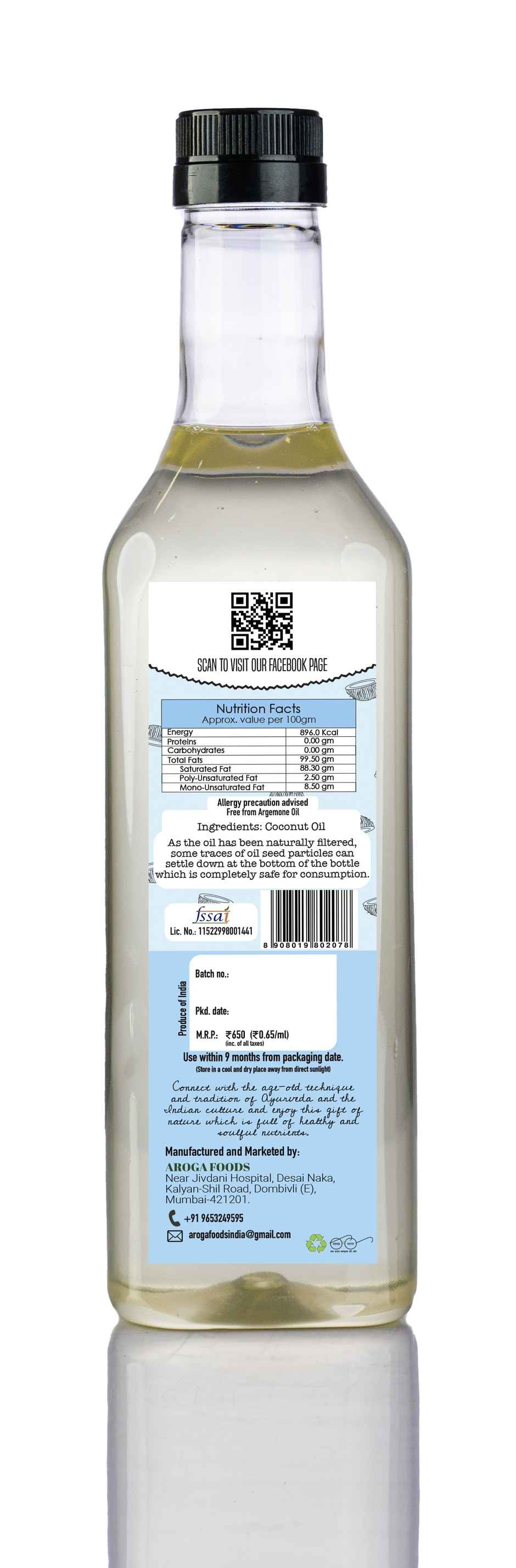 Aroga Foods Coconut Cold Pressed Oil (Nariyal Oil)