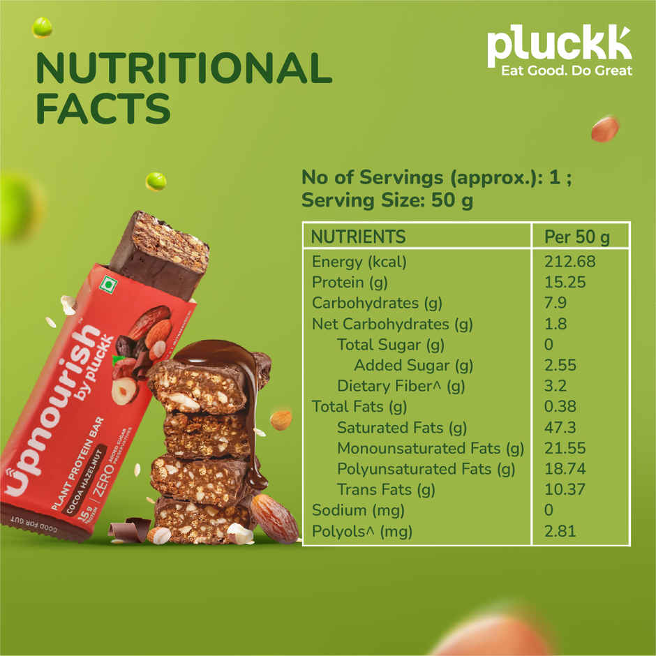 Chocolate Hazelnut Protein Bar - No Refined Sugar | 15 g Complete Protein | Upnourish by Pluckk