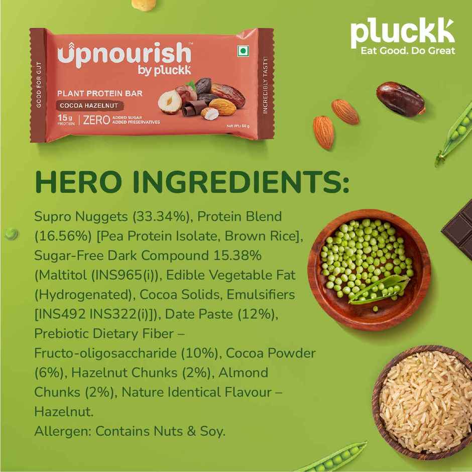 Chocolate Hazelnut Protein Bar - No Refined Sugar | 15 g Complete Protein | Upnourish by Pluckk