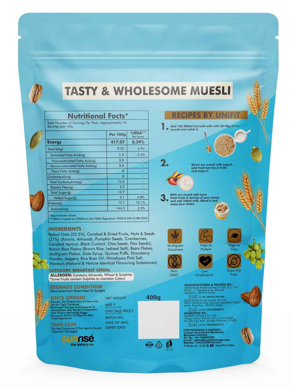 Unifit Fruits, Nuts & Seeds Muesli | A Wholesome, Crunchy Delight