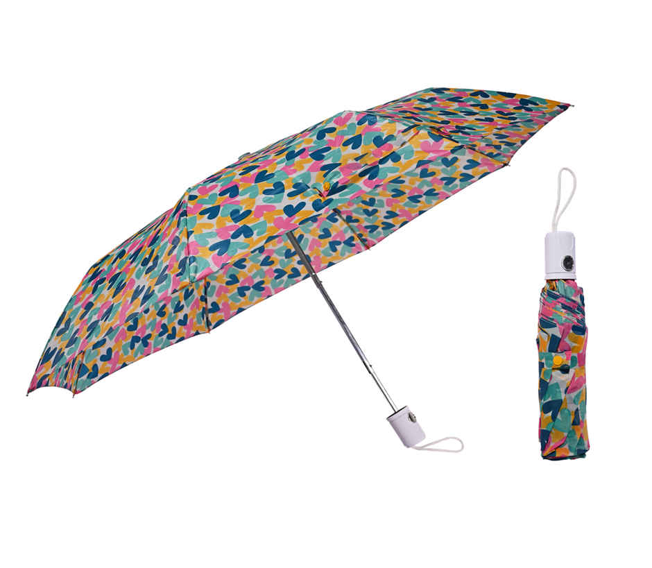 Citizen 3 Fold 22 Inch Auto Heart shape multicolour printed umbrella