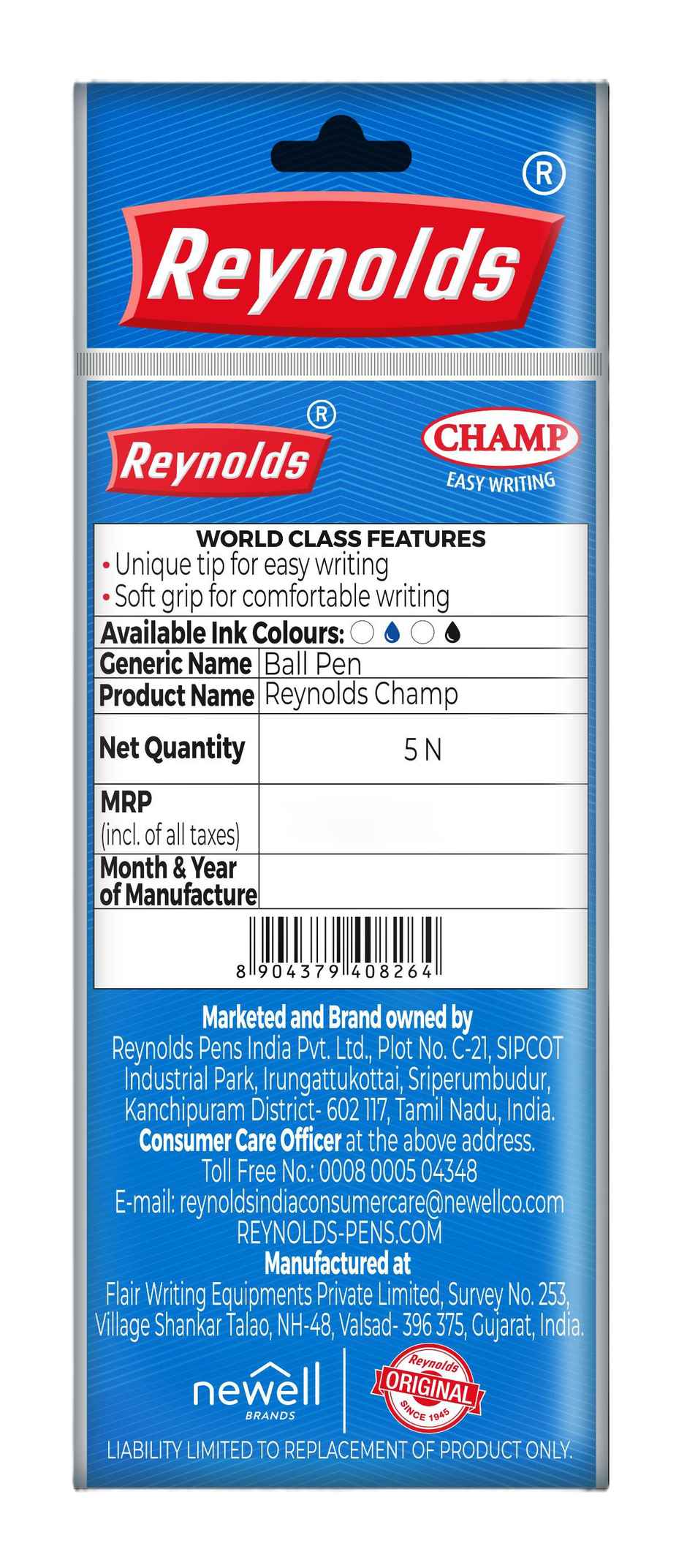 Reynolds Champ Ball Pen Set 5ct Blue