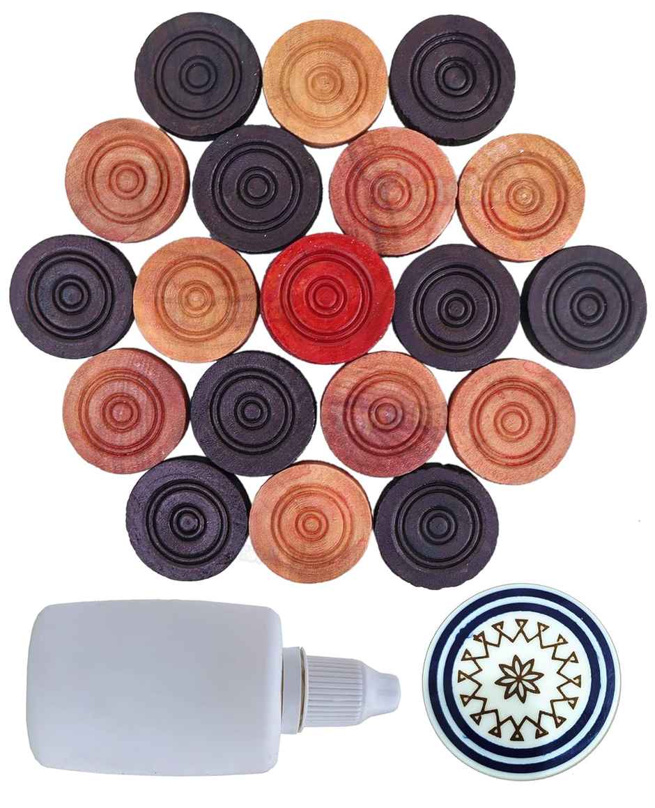 Toyshine Carrom Playing Coins And Powder For Kids And Adult 24 Wooden Coins 1 Striker 1 Urea Powder