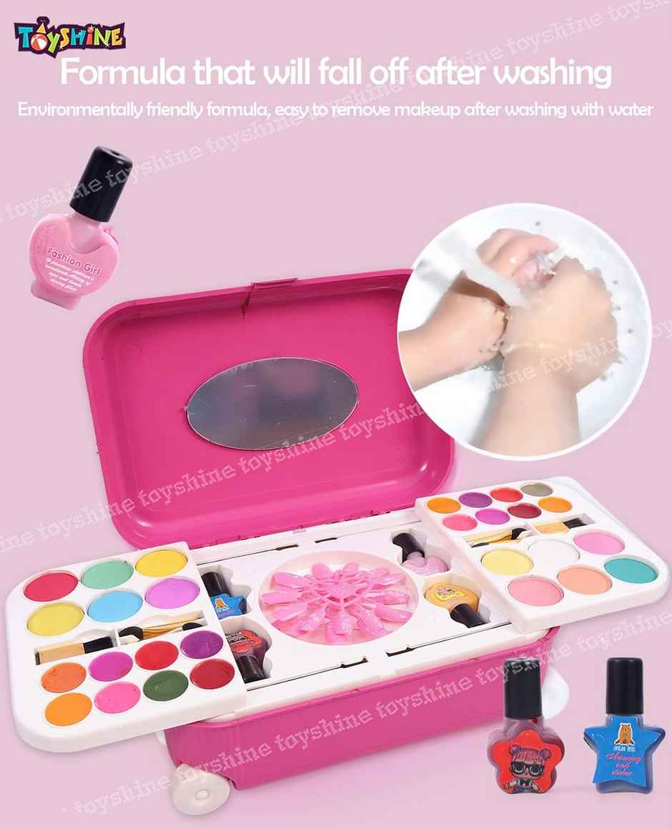 Toyshine 2-in-1 Cosmetic Makeup & Nail Art Kit with Trolley Bag for Kids | Age 3+ years