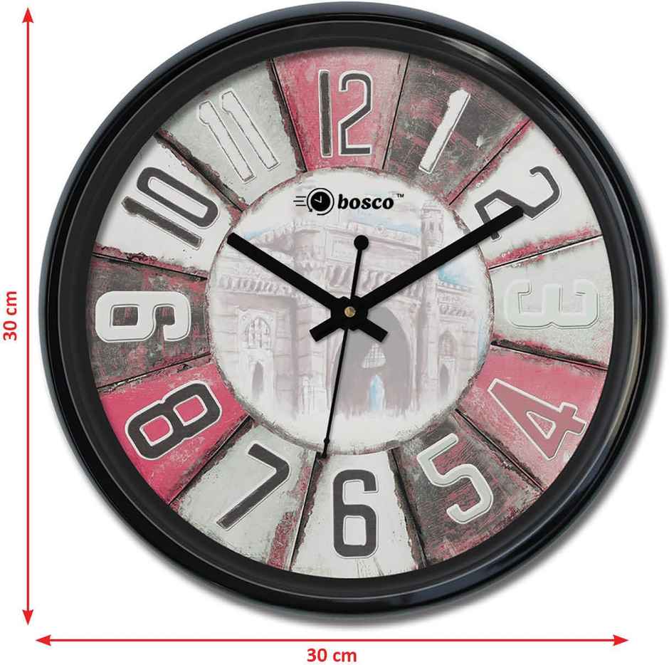 Bosco Modern Silent Multicolour Face with Black Frame 30 CM Decorative Wall Clock BWC 1242