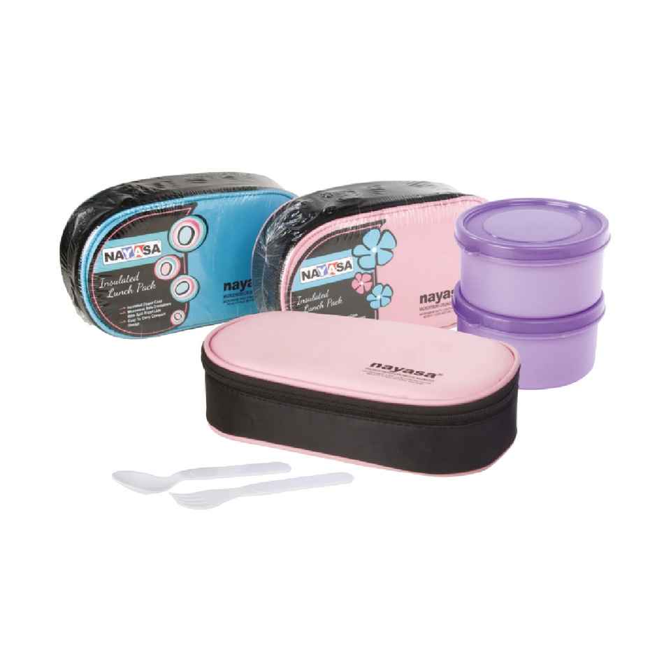 Nayasa Microfresh Crunchy Munchy Plastic Tiffin With Insulated Bag | Assorted Colour