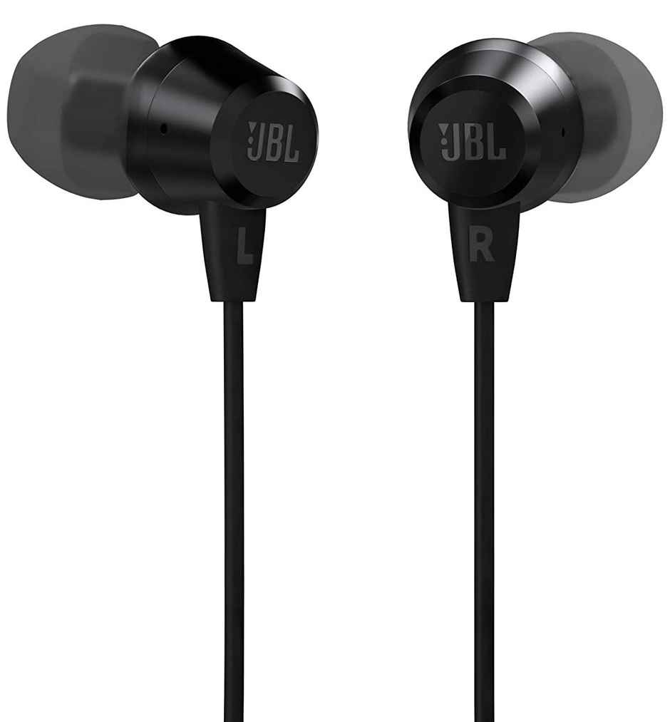 JBL C50HI, Wired in Ear Headphones with Mic, 3.5mm Audio Jack, One Button Multi-Function Remote, Lightweight & Comfortable fit - Black