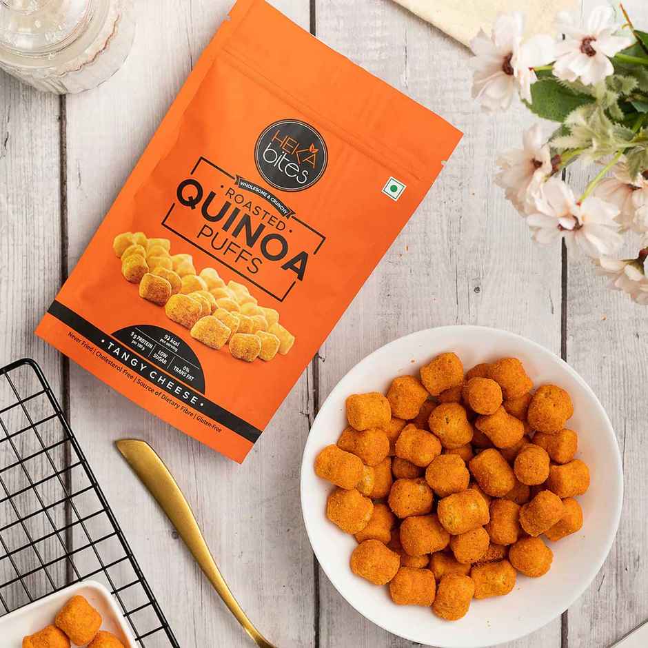 Heka Bites Roasted Quinoa Puffs Tangy Cheese - Low Calorie & Healthy Snacks
