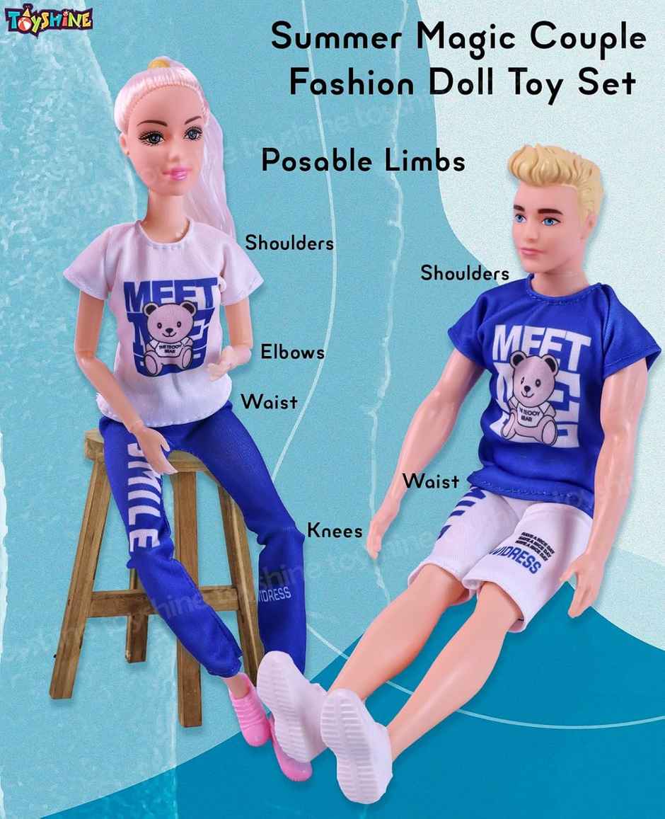 Toyshine Beautiful Summer Magic Couple Fashion Doll Toy Set For Baby Kids Dolls House Collection
