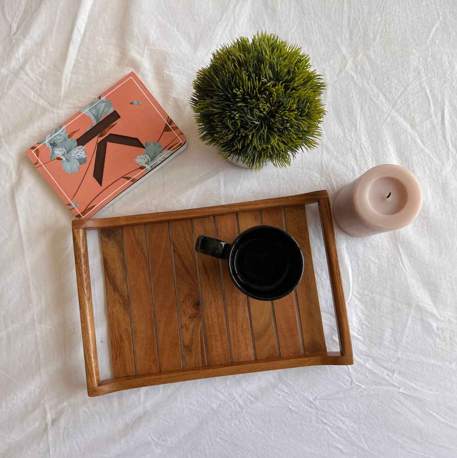Vesta Homes Acacia Wood Medium Serving Tray For Home, Kitchen, Restaurant, Office | 32 x 22 x 4.5 Cm