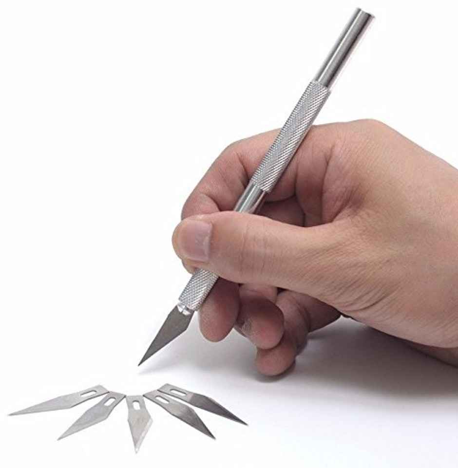 Chrome Detail Pen Knife With 5 Interchangeable Sharp Blades For Carving & Mat Cutting