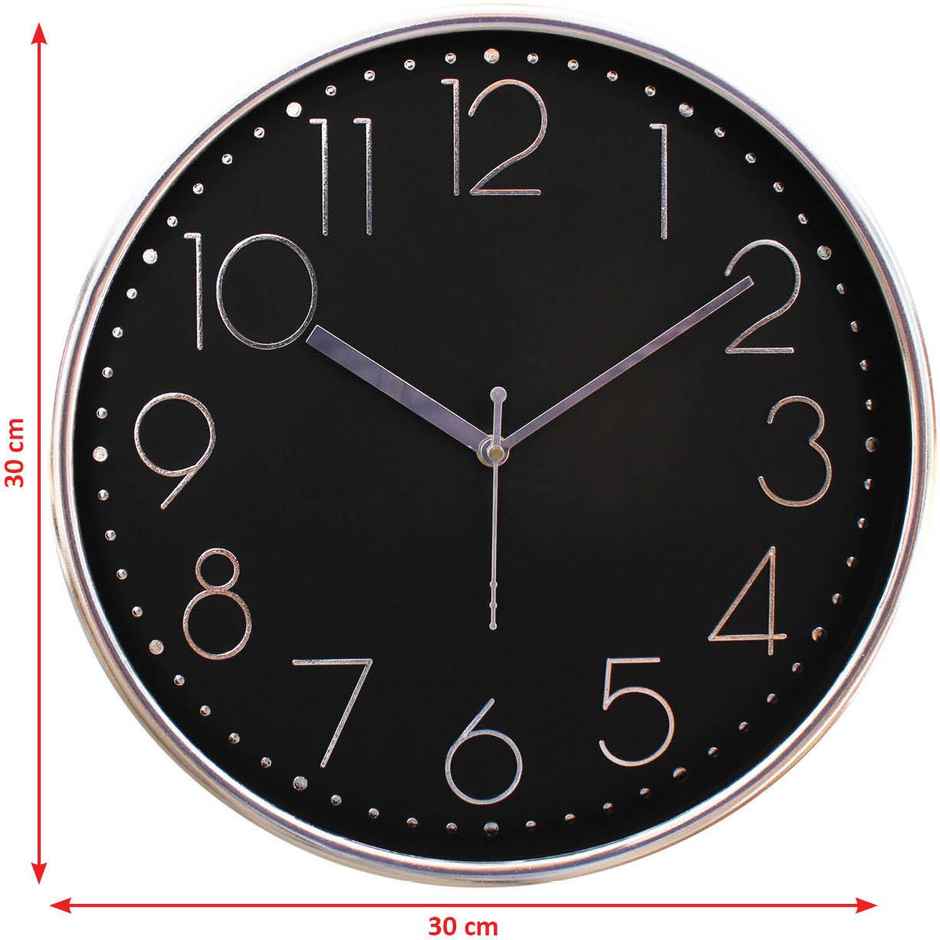 Bosco Decorative Silent Black Dial with Silver Frame 30 CM Round Wall Clock BWC 1803