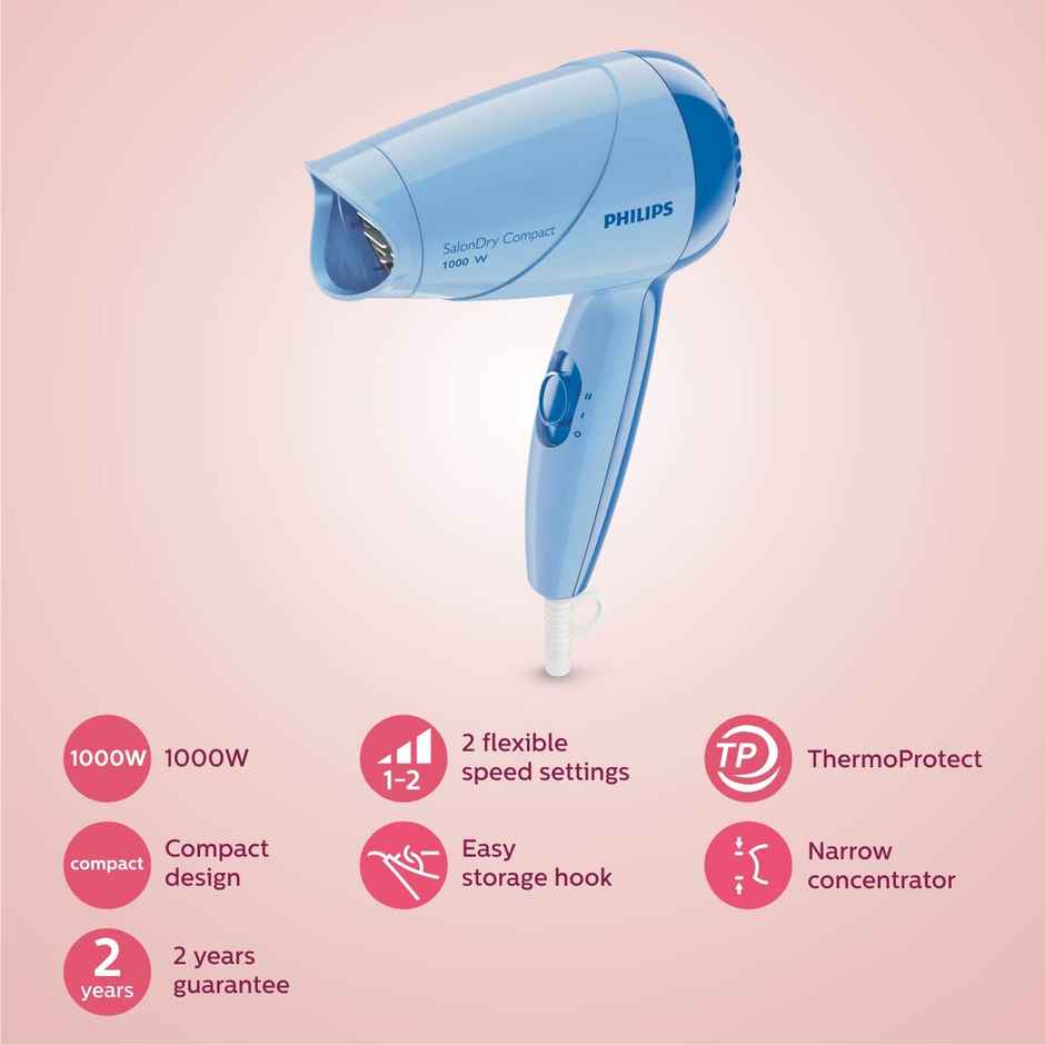 Philips Hair Dryer|Precise Drying with Narrow Concentrator|2 Flexible Heat Settings|1000W|HP8100/60