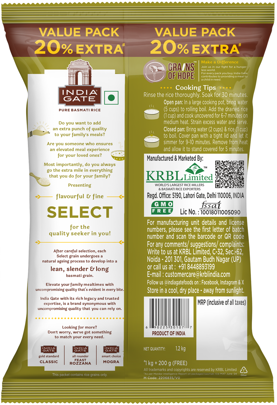 India Gate Flavourful and Fine Select Basmati Rice 1 Kg with Free 200g | Long and Slender Grains