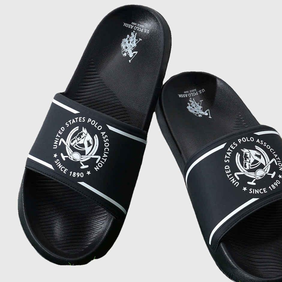 U.S. Polo Assn. Men's Men's Men Brand Print Zane 5.0 Slides Black | UK 9