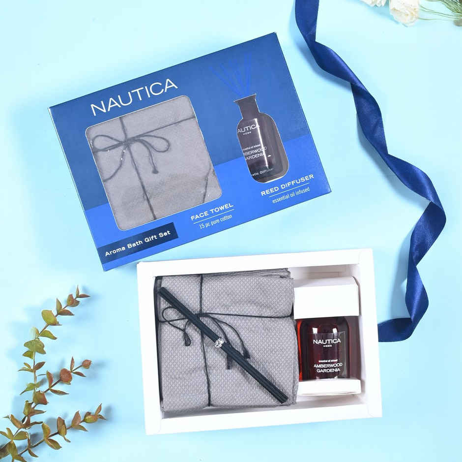 Nautica Cotton Towels and Reed Diffusers 15pc Face 1pc Reed Diffuser Amber Wood