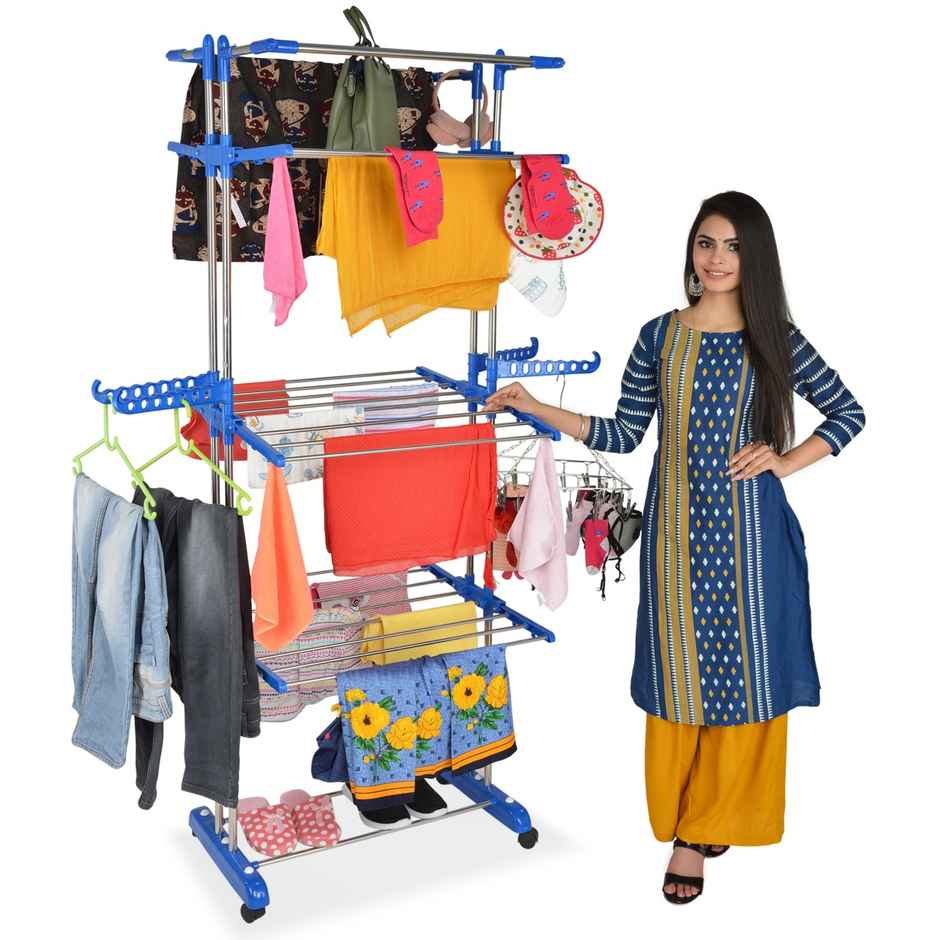 TNC Blue Jumbo Double Poll 3 Tier Stainless Steel Cloth Dryer Stand