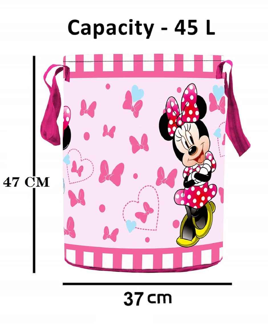 Kuber Industries Non Woven 45 L Disney Print Round Laundry Bag/Bin|(Pink)