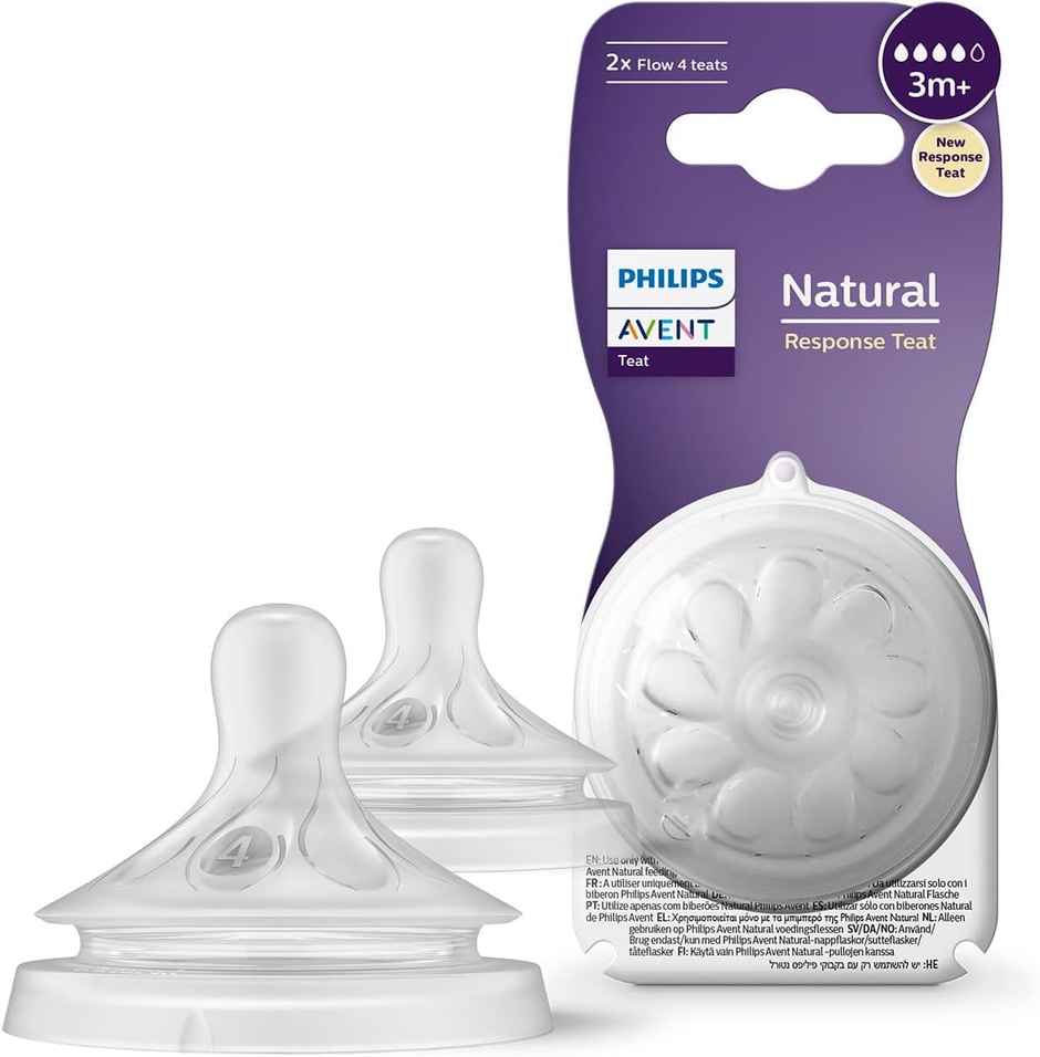 Philips Avent Natural Response Bottle Teat | Flow 4 | 3m+ | Pack of 2 | SCY964/02