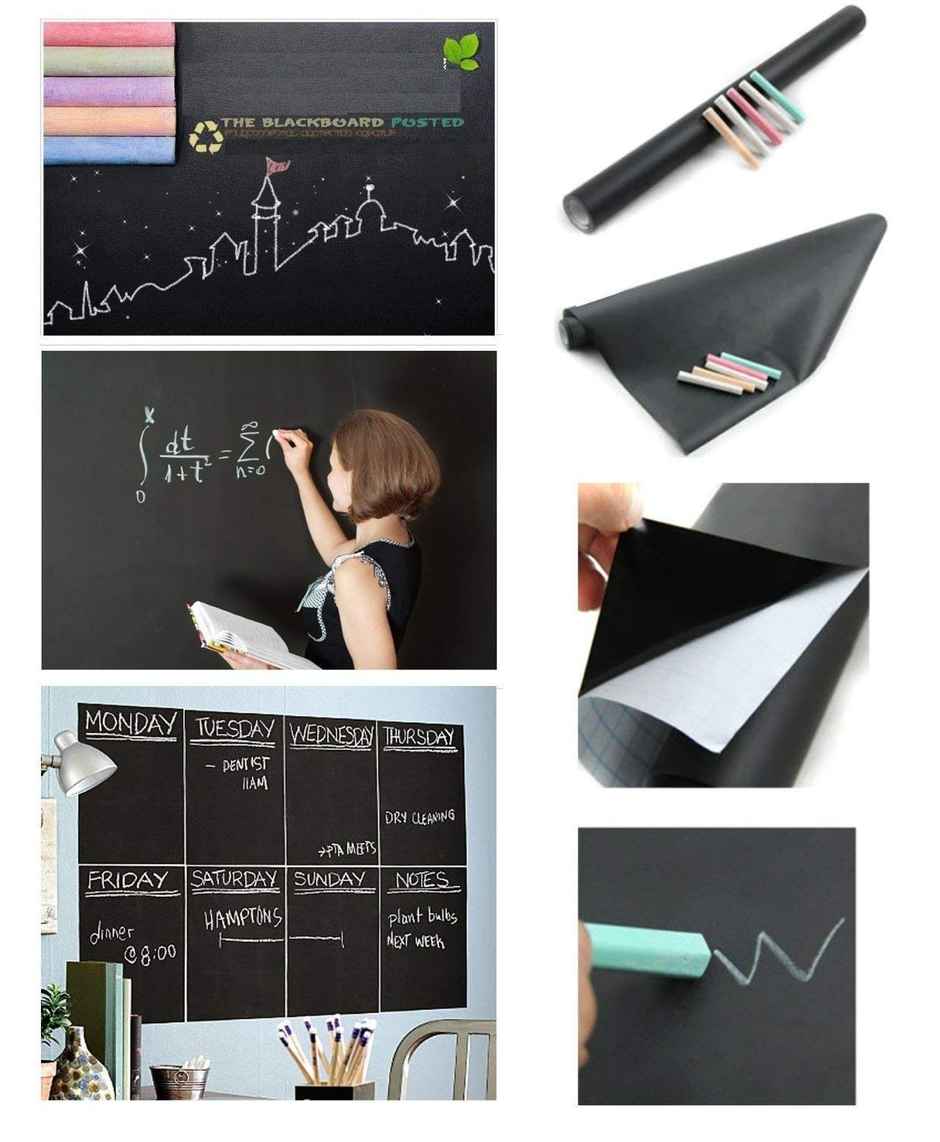Chrome Waterproof Chalkboard Removable Vinyl Wall Sticker Decal with 5-Pieces Chalk(Black,45X200cm)