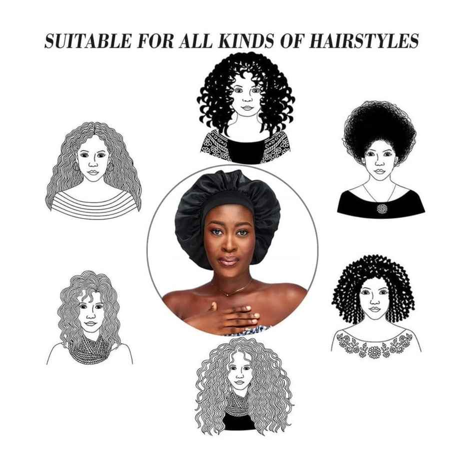 Matkooz Satin Wide Elastic Bonnet/Sleeping Cap A (Black)