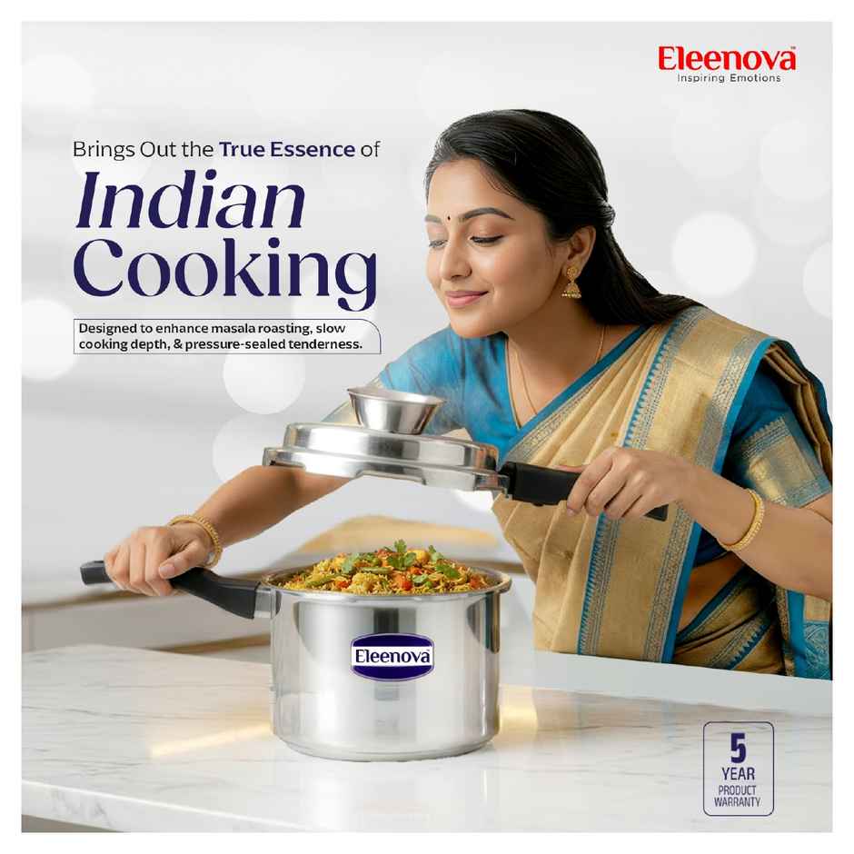 Eleenova Legacy Anti Spill Stainless steel Outer Lid Pressure Cooker with Spill Bowl | 3 L