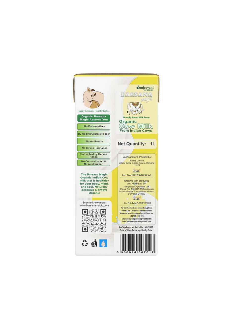 Sanjeevani Organic Double Toned Cow Milk UHT |Tetra pack